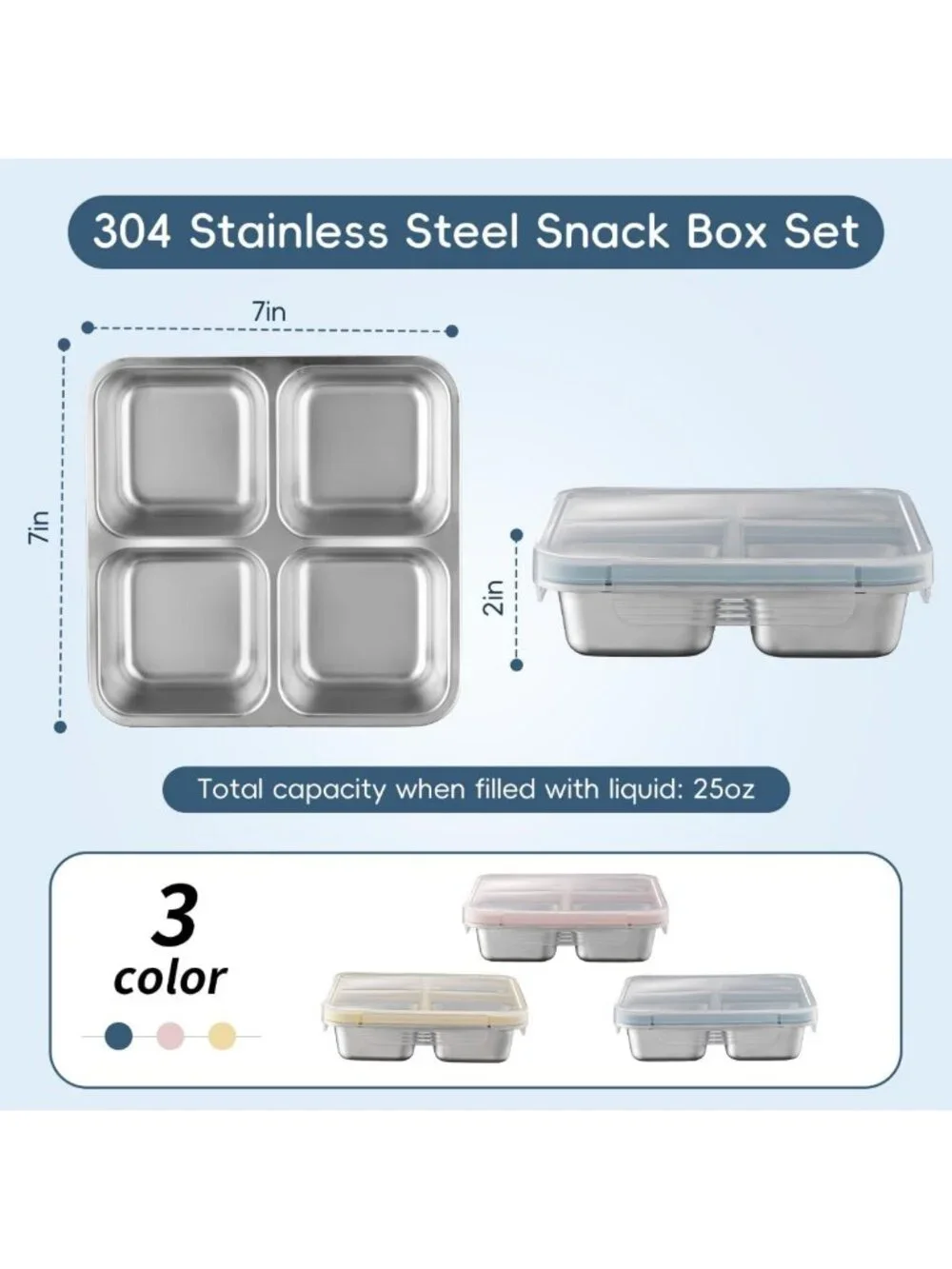 25oz Leak-Proof Stainless Steel Bento Snack Box - Multi-Compartment Lunch